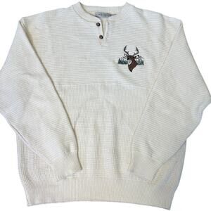 VTG Shenandoah Cotton Knit Pullover Sweater Mens XL Deer Buck Cream USA Grandpa